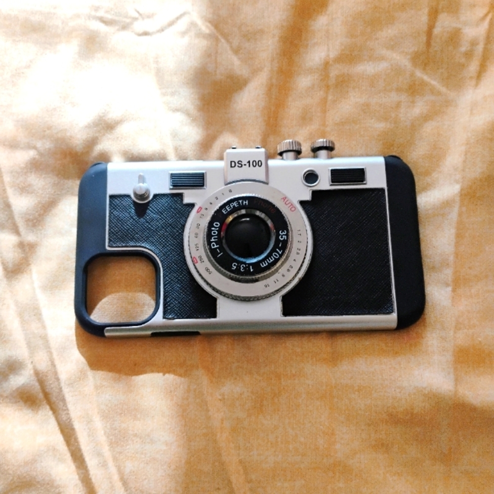 Retro Camera Style Phone Case - Black and Silver